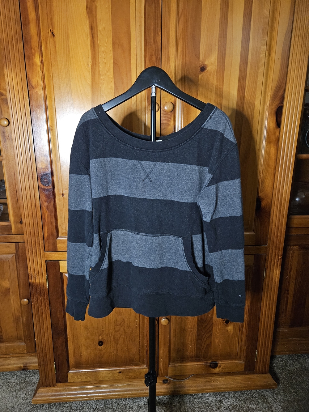 Empyre Black & Gray Striped Pullover Hoodie Vintage - Picture 1 of 4